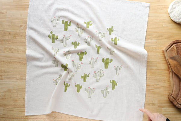 *NEW Cacti Towel, Handprinted Cotton Kitchen Towel, Cactus