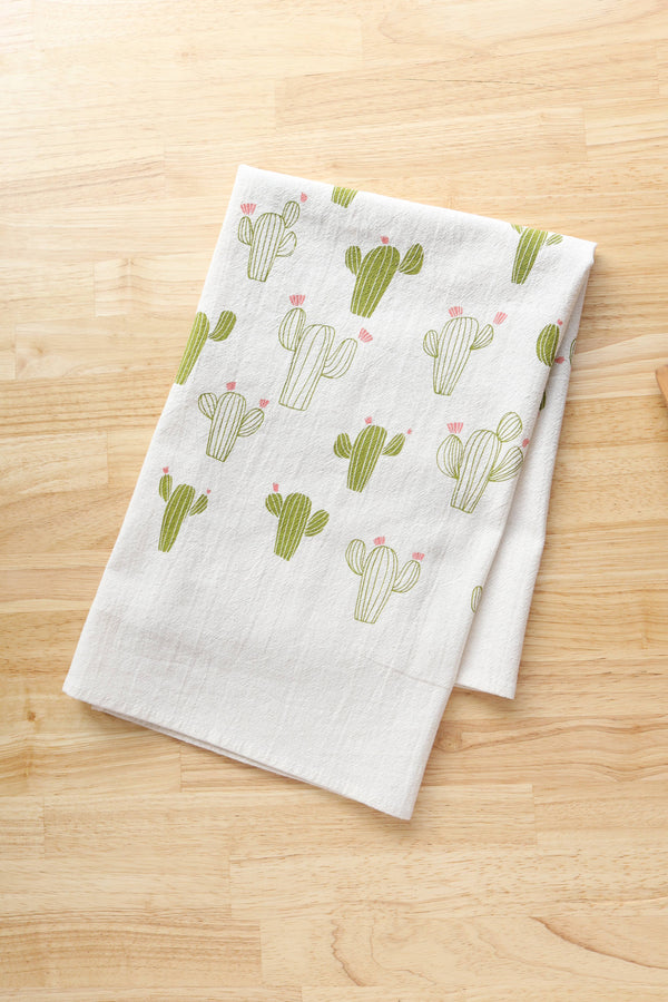 *NEW Cacti Towel, Handprinted Cotton Kitchen Towel, Cactus