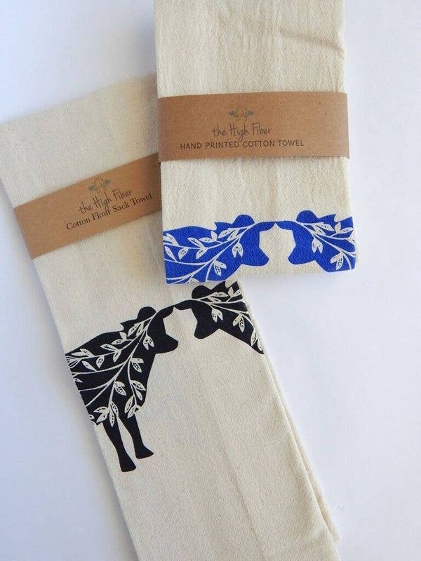 Cow Tea Towel, Handprinted Kitchen Towel, Farmhouse Style