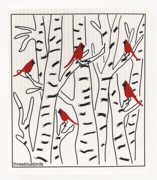 Winter Cardinals Swedish Dishcloth