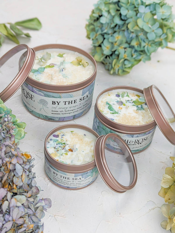 Ash & Rose - By the Sea - Hydrangea and Sea Salt Candle