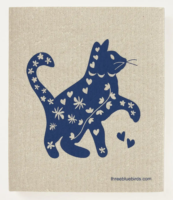 Blue Cool Cat on Sand Swedish Dishcloth
