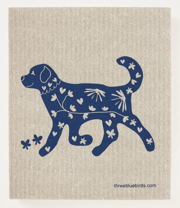 Playful Pup on Sand Swedish Dishcloth