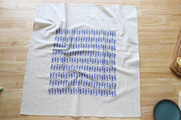 Fish Kitchen Towel, Handprinted Tea Towel, Coastal Towel